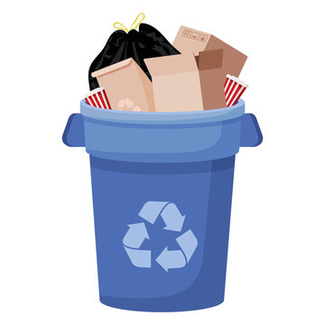 blue trash recycle plastic trash bin and paper box
