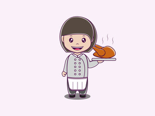 Chef character vector cartoon iocn illustration 