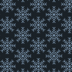 Naklejka na ściany i meble Cute Christmas seamless pattern with snowflakes isolated on dark background. Happy new year wallpaper and wrapper for seasonal design, textile, decoration, greeting card. Hand drawn prints and doodle.