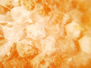 selective focus close up pattern honeycomb caps. Macro Shot of Golden fresh honeycombs is pouring. Harvest beekeeping. Concept of healthy food