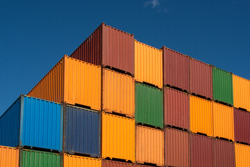 Colored metal containers for rail and sea transport 