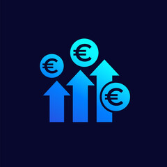 income growth or growing profit icon with euro