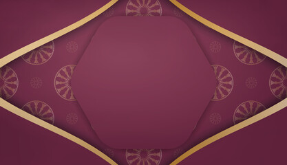 Burgundy banner template with indian gold pattern for logo design