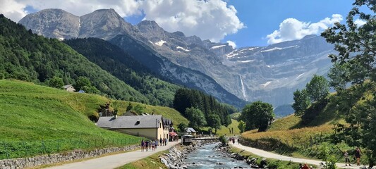 View on the waterfall in Cirque de Gavarnie, Pyrenees mountains, France