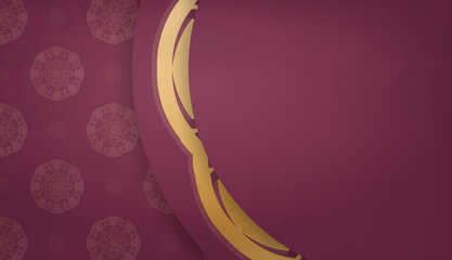 Burgundy banner template with mandala gold ornament and place under your text