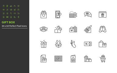 set of gift line icons, gift box, present, celebration