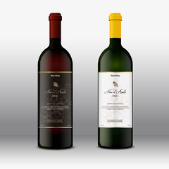 Set of modern red and white Wine Label with bottles mockup
