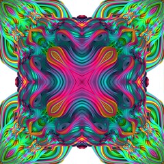 Fototapeta premium Blue, pink and green symmetrical kaleidoscope pattern. 3d waves