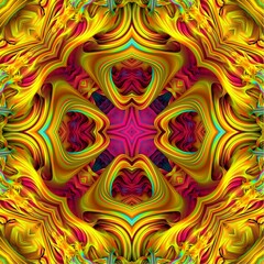Beautiful 3D mandala. Yellow, green and purple colors