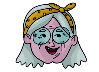 Vector printable illustration: cartooned grandmother's head