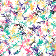 Multicolored abstract brush strokes , flowers or stars imitaion. Seamless pattern
