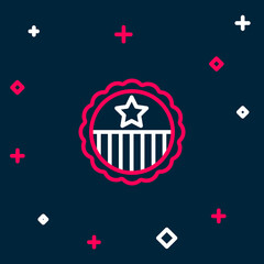 Line Medal with star icon isolated on blue background. Winner achievement sign. Award medal. Colorful outline concept. Vector