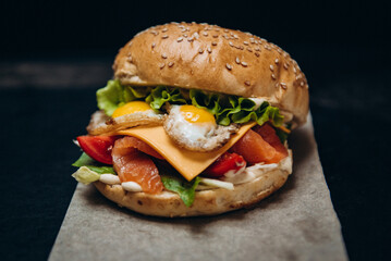burger fried eggs fish  cheese fast food 