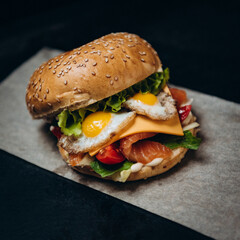 burger fried eggs fish  cheese fast food 