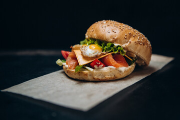burger fried eggs fish  cheese fast food 