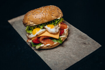 burger fried eggs fish  cheese fast food 