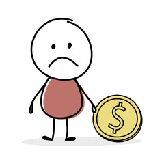 Money saving concept with funny stickman. Icon set. Vector