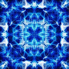 Blue and white frozen kaleidoscopic pattern