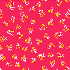 Line Maracas icon isolated seamless pattern on red background. Music maracas instrument mexico. Vector