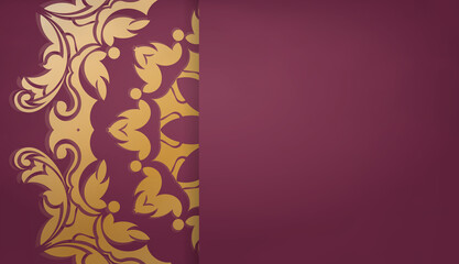 Burgundy banner with abstract gold ornaments and a place for your logo