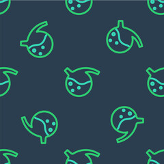 Line Test tube and flask chemical laboratory test icon isolated seamless pattern on blue background. Laboratory glassware sign. Vector