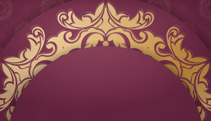 Burgundy banner with abstract gold pattern and place for logo or text