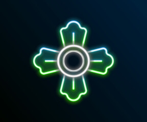 Glowing neon line Firefighter icon isolated on black background. Colorful outline concept. Vector