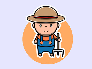 Cute farmer character vector icon illustration. Isolated flat design.