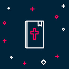 Line Holy bible book icon isolated on blue background. Colorful outline concept. Vector