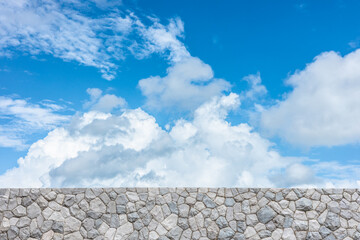 blue sky cloud with stone rock wall nature background