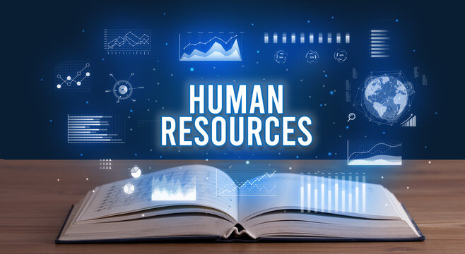 Business inscription coming out from an open book