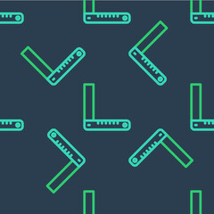 Line Corner ruler icon isolated seamless pattern on blue background. Setsquare, angle ruler, carpentry, measuring utensil, scale. Vector