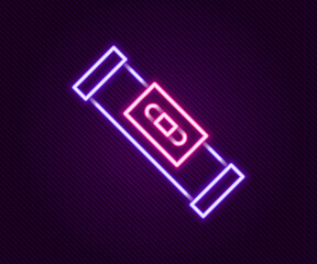 Glowing neon line Construction bubble level icon isolated on black background. Waterpas, measuring instrument, measuring equipment. Colorful outline concept. Vector