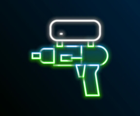 Glowing neon line Water gun icon isolated on black background. Colorful outline concept. Vector