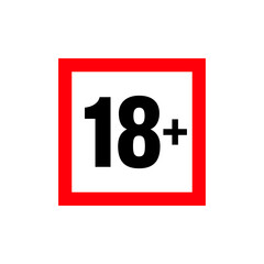 18+ age restriction sign. Icon only 18 plus, censored. Under eighteen years prohibition sticker, adults only. Raster symbol.