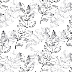 Seamless pattern hand-drawn botanical style. Simple graphics
