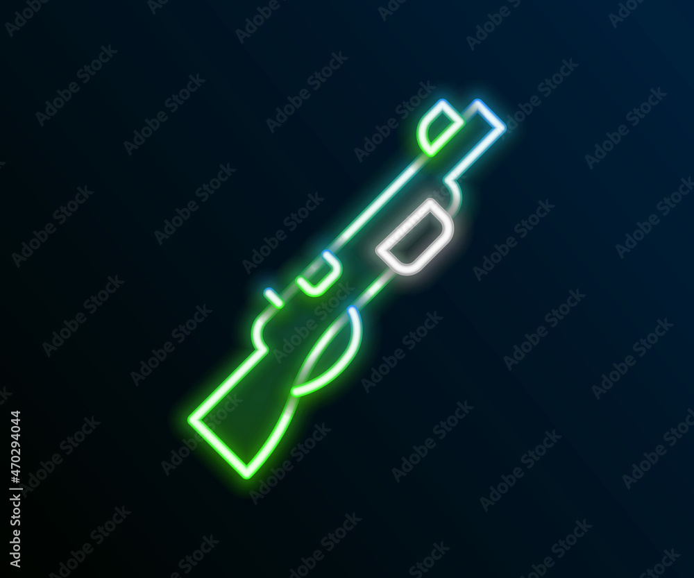 Wall mural glowing neon line hunting gun icon isolated on black background. hunting shotgun. colorful outline c