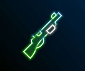 Glowing neon line Hunting gun icon isolated on black background. Hunting shotgun. Colorful outline concept. Vector