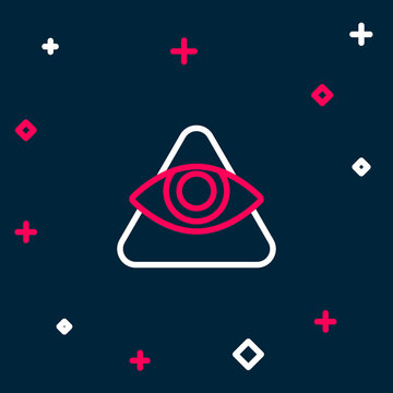 Line Masons symbol All-seeing eye of God icon isolated on blue background. The eye of Providence in the triangle. Colorful outline concept. Vector