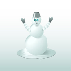 cartoon snowman melts and panics. vector illustration. emotional character