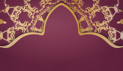 Burgundy banner with greek gold pattern for design under your logo