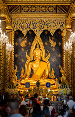 Phitsanulok, THAILAND - November 12, 2021:  Golden Image Phra Buddha Chinnarat Wat Pra Sri Rattana Mahathat  Temple, Phitsanulok province.