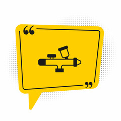Fototapeta premium Black Paint spray gun icon isolated on white background. Yellow speech bubble symbol. Vector