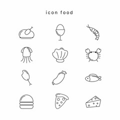 Food icon set, symbol, black outline, 12 icons, vector, illustration.