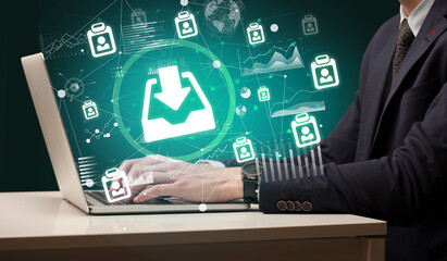 Business hand working on laptop, successful business concept