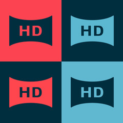 Pop art Hd movie, tape, frame icon isolated on color background. Vector