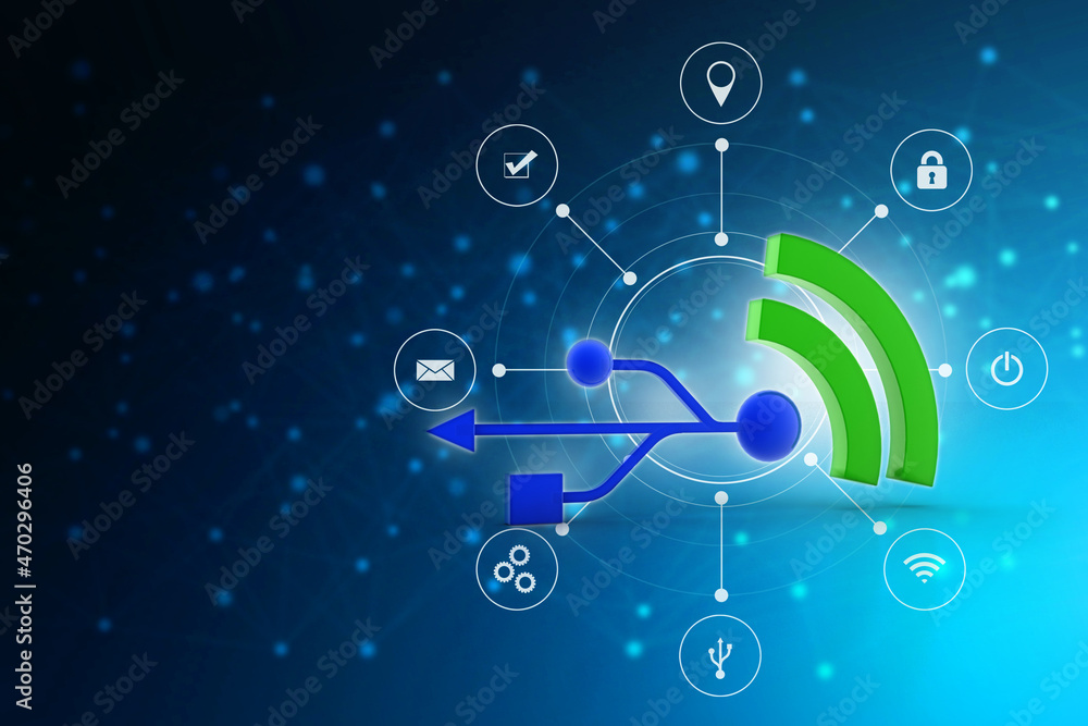 Poster 2d rendering usb icon with wifi