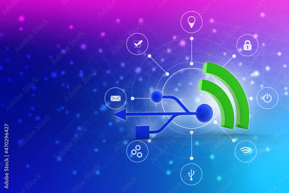 Poster 2d rendering usb icon with wifi