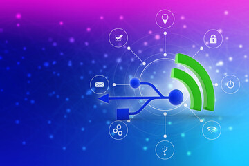 2d rendering USB icon with wifi