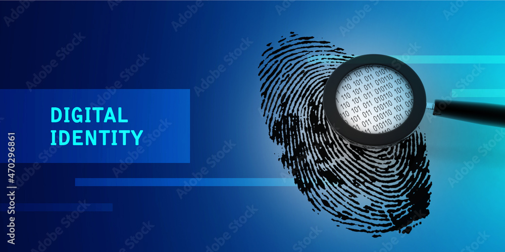 Poster 3d rendering fingerprint with lens